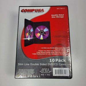 CompUSA 10-Pack Black 7mm Slim Double Sided CD DVD Movie Game Media Storage Case